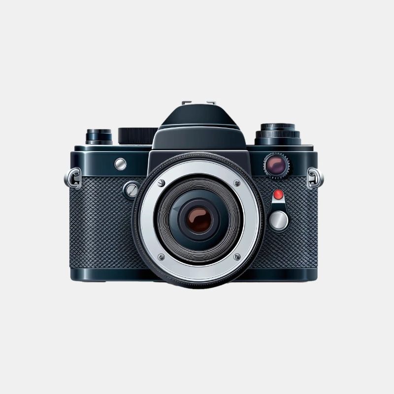 Digital camera with flash in a 2d illustration