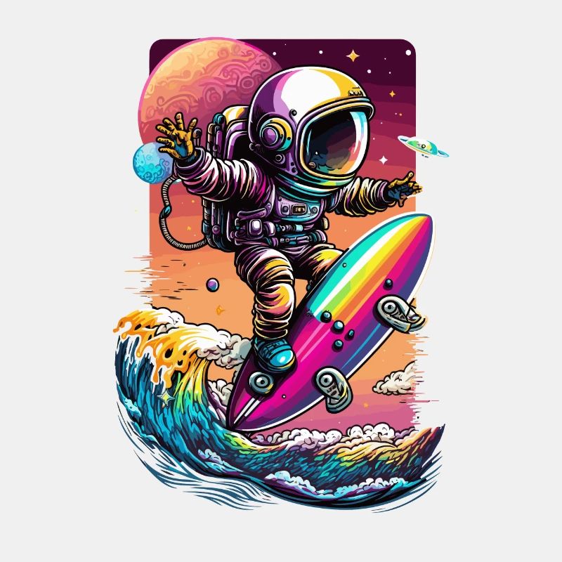 Astronaut Surfing Cosmic Waves Space Explorer