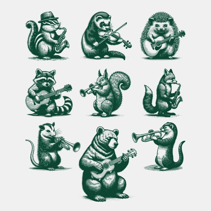 Forest Animals Playing Instruments Music Lover