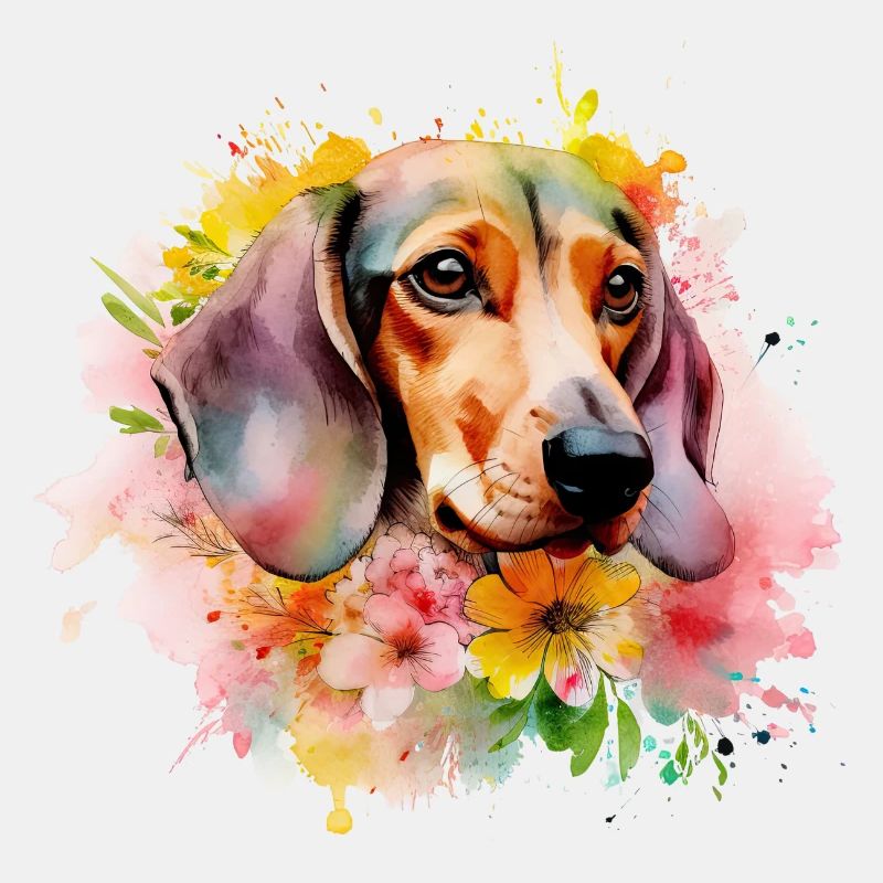 Teckel Chien Teckel Aquarelle Art Fleurs