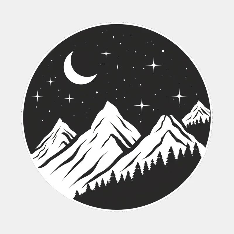 Mountain logo, round logo, starry night