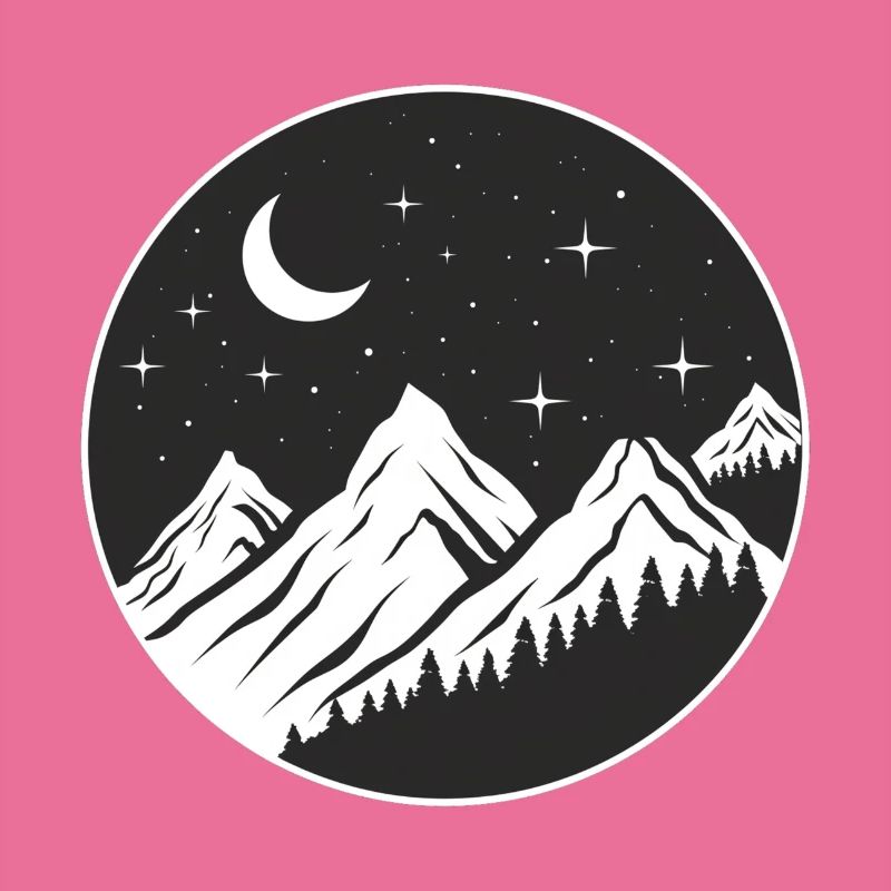 Mountain logo, round logo, starry night