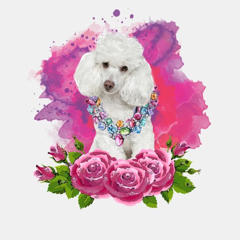 Caniche aquarelle avec des fleurs