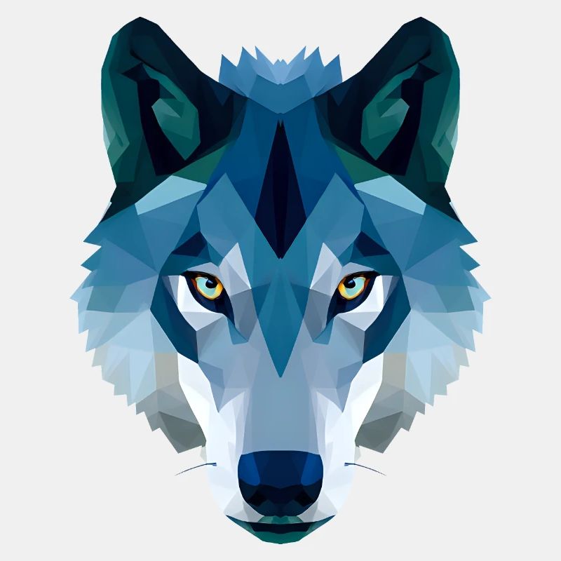 low polygon wolf in blue and white
