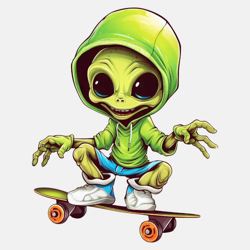 Außerirdischer auf dem Space-Skateboard