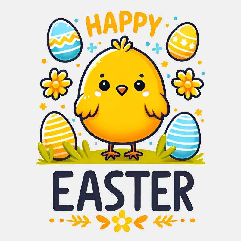 Happy Easter - Cute easter chicken with eggs