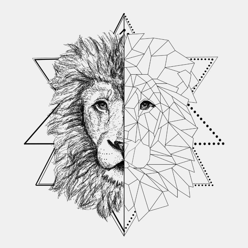 Schwarzer Tattoo inspirierter Löwe | Low Poly Art