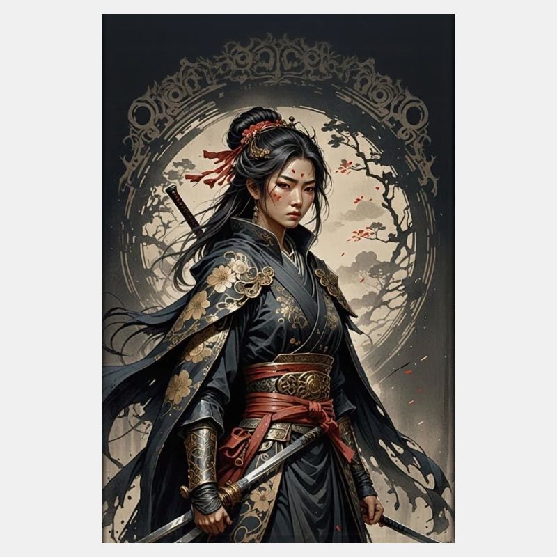 Dunkle Samurai Kriegerin im Kimono