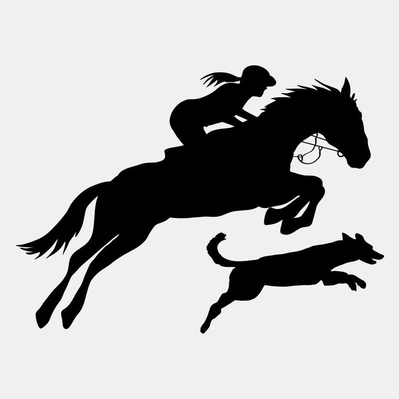 Pferd mit Reiterin und Hund