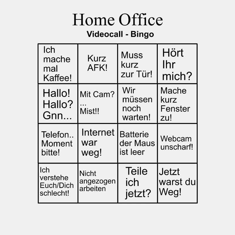 Bullshitbingo Homeoffice auf Mousepad oder T-Shirt