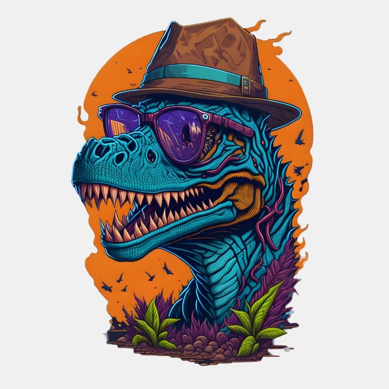 Dinosaure avec chapeau et lunettes Drôle à la mode
