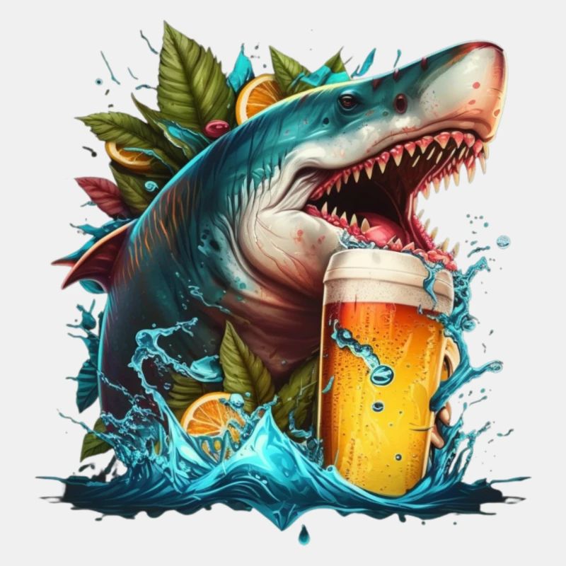 Cool shark drinking beer