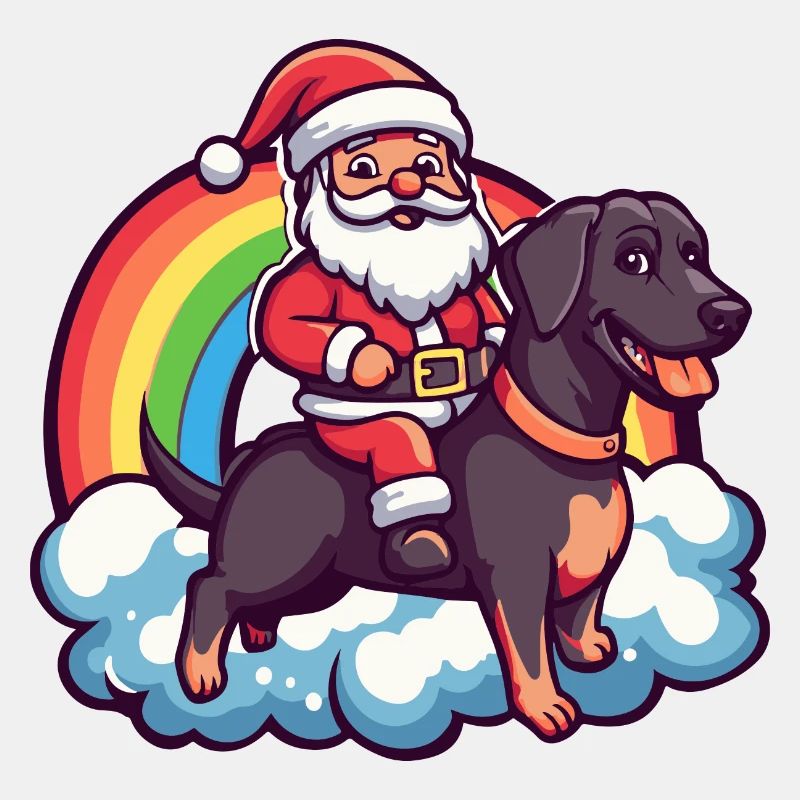 Dobermann Hund Weihnachtsmann Regenbogen