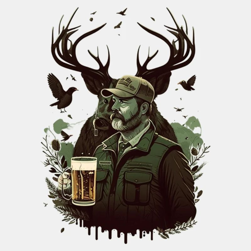 Jäger in der Wildnis trinkt ein Bier