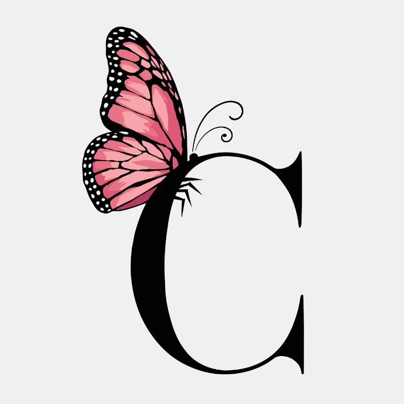 Elegantes Monogramm mit Schmetterling– Buchstabe C