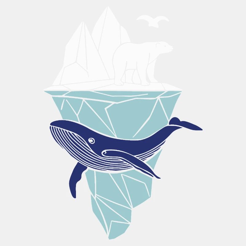 arktis grafik mit eisberg, Möwe, Eisbär und Wal