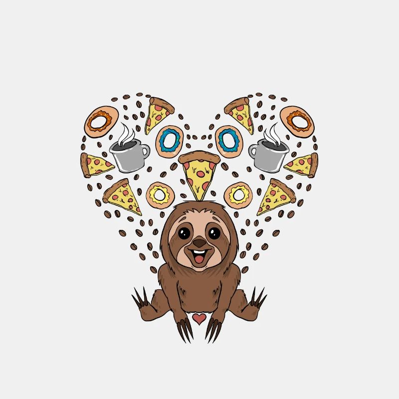 Tee shirt Sweet Sloth Avec café, beignets et pizza