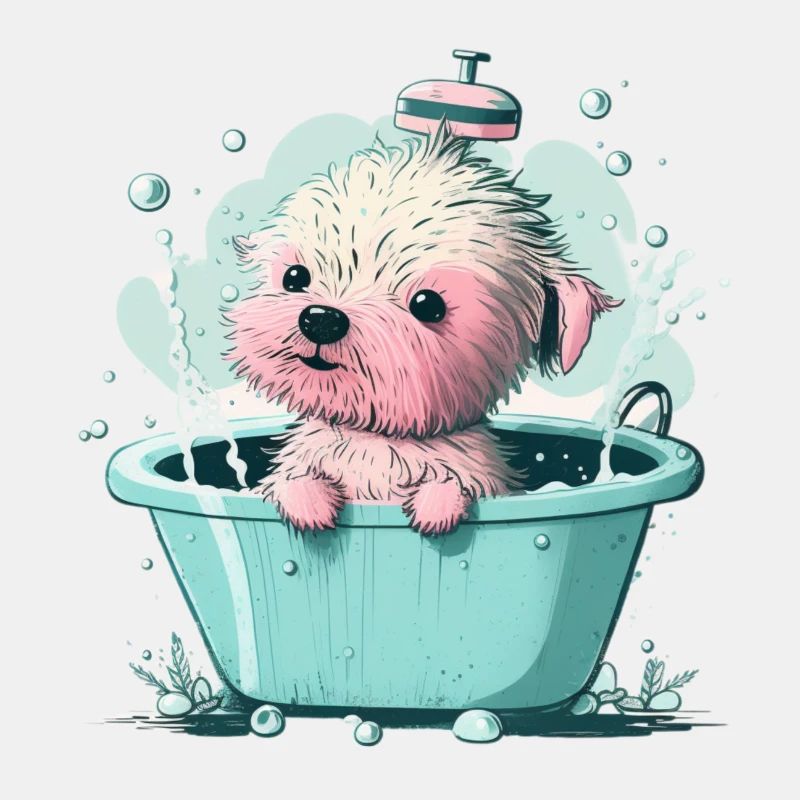 Mignon jeune chien dans la baignoire