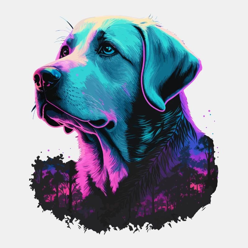 White Labrador Retriever at Night Forest