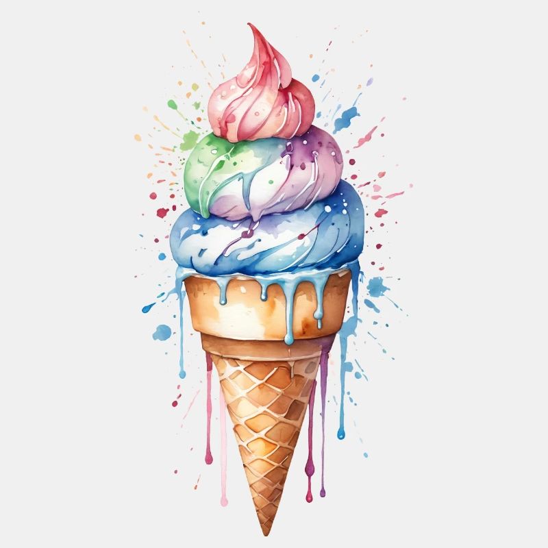 Rainbow Delight : Cornet de crème glacée à l’aquarelle