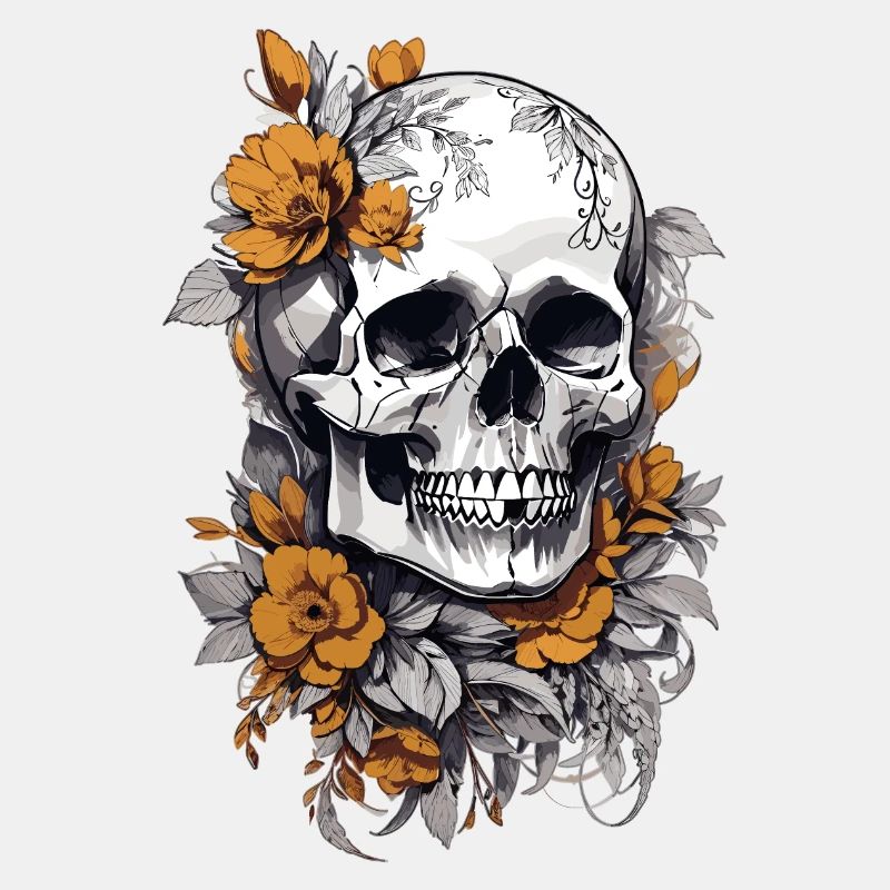 Totenkopf mit Blumen