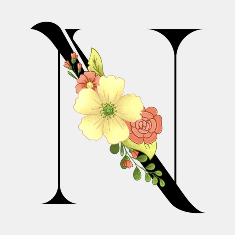 Eleganter Buchstabe 'T' mit Blumen