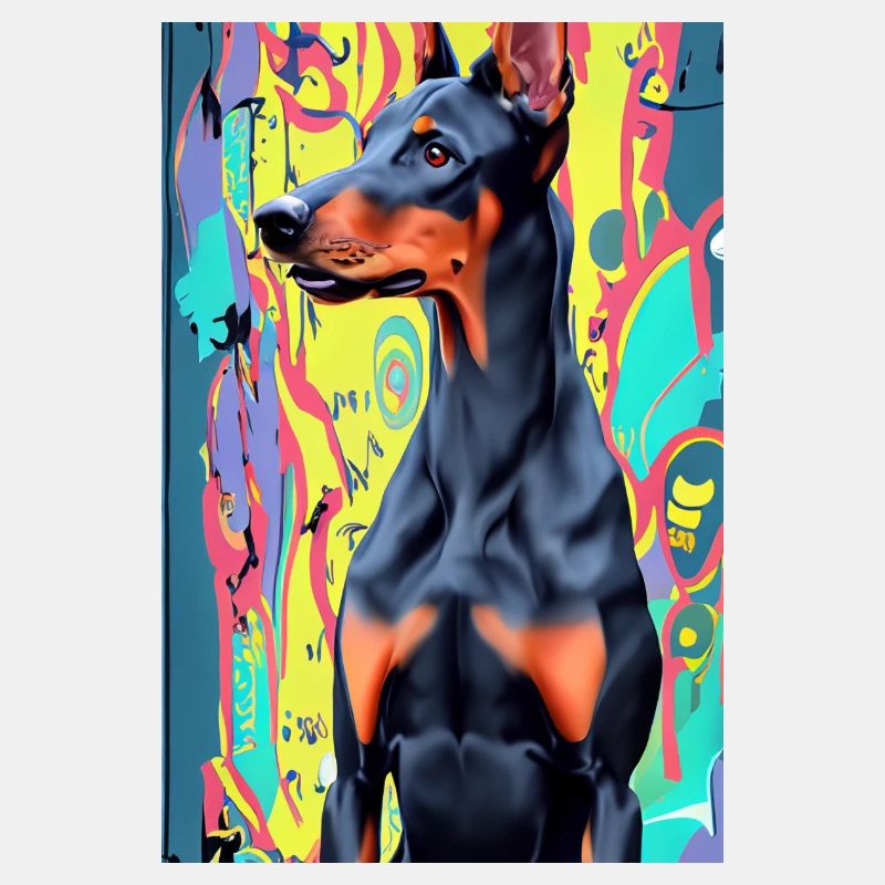 Dobermann vor buntem Hintergrund, Pop-Art modern