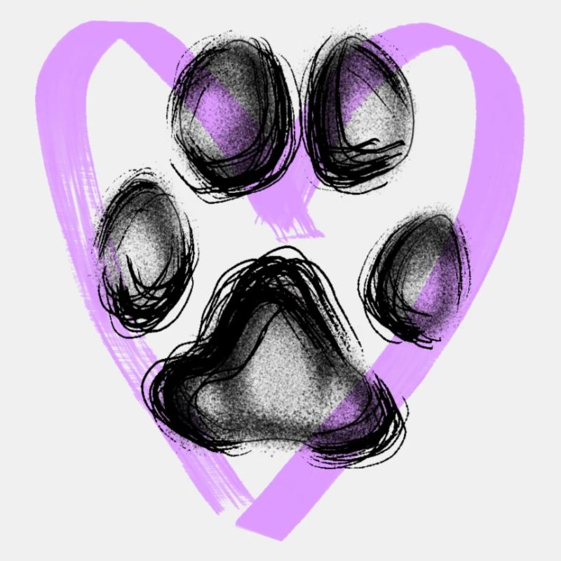 Empreinte de patte avec coeur, violet