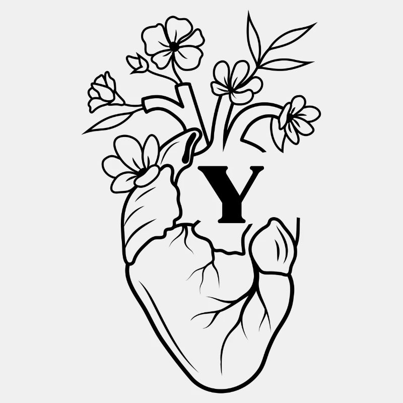 Buchstabe y Herz schwarze florale Anatomie