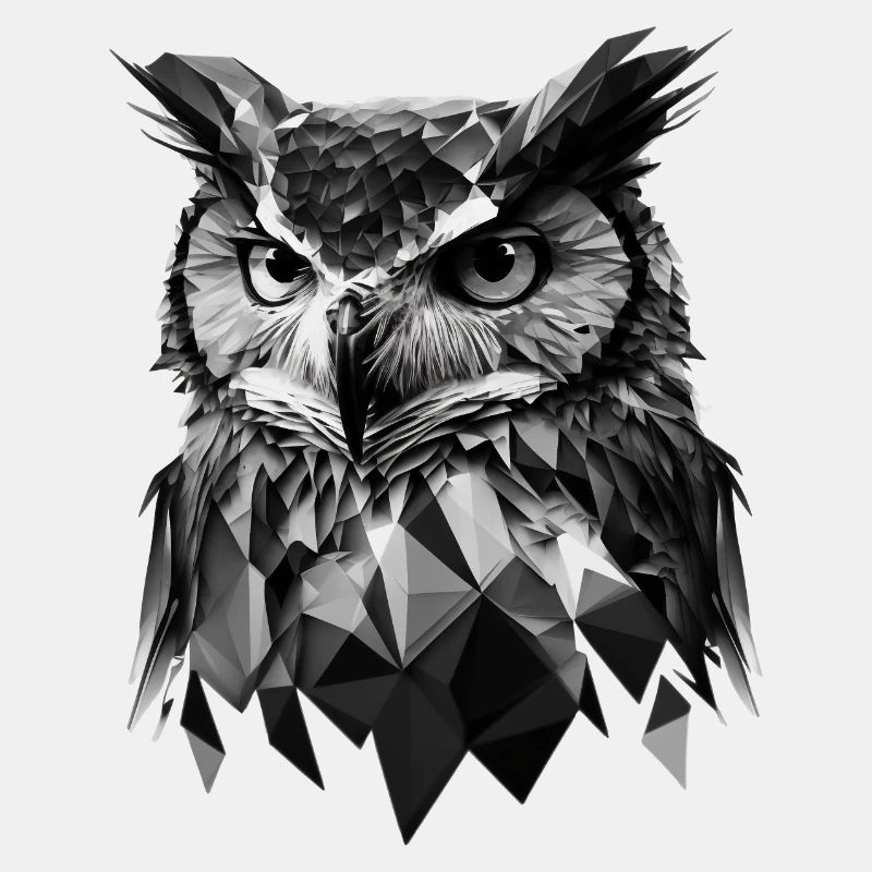 Polygon-Eule in Schwarz-Weiß – Vogelkunst