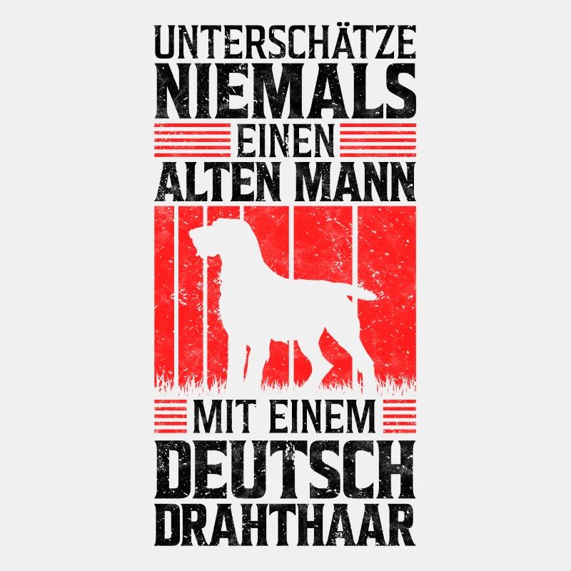 Alter Mann mit Deutsch Drahthaar Spruch