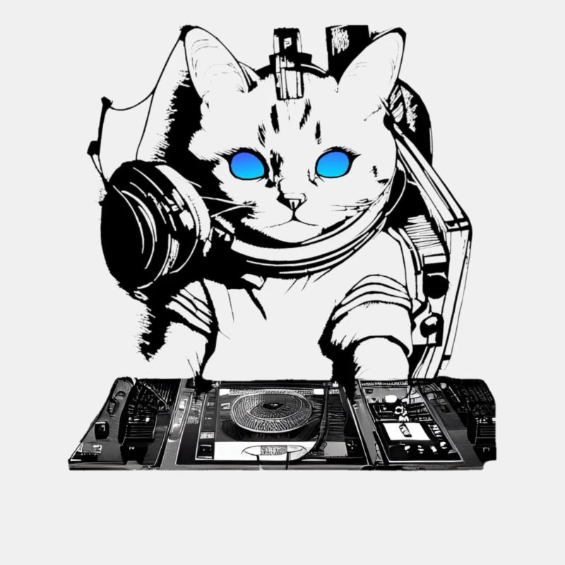 DJ cat avec table de mixage