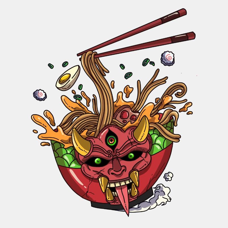 Nudelsuppe Ramen Monster Japan Dämon Essstäbchen
