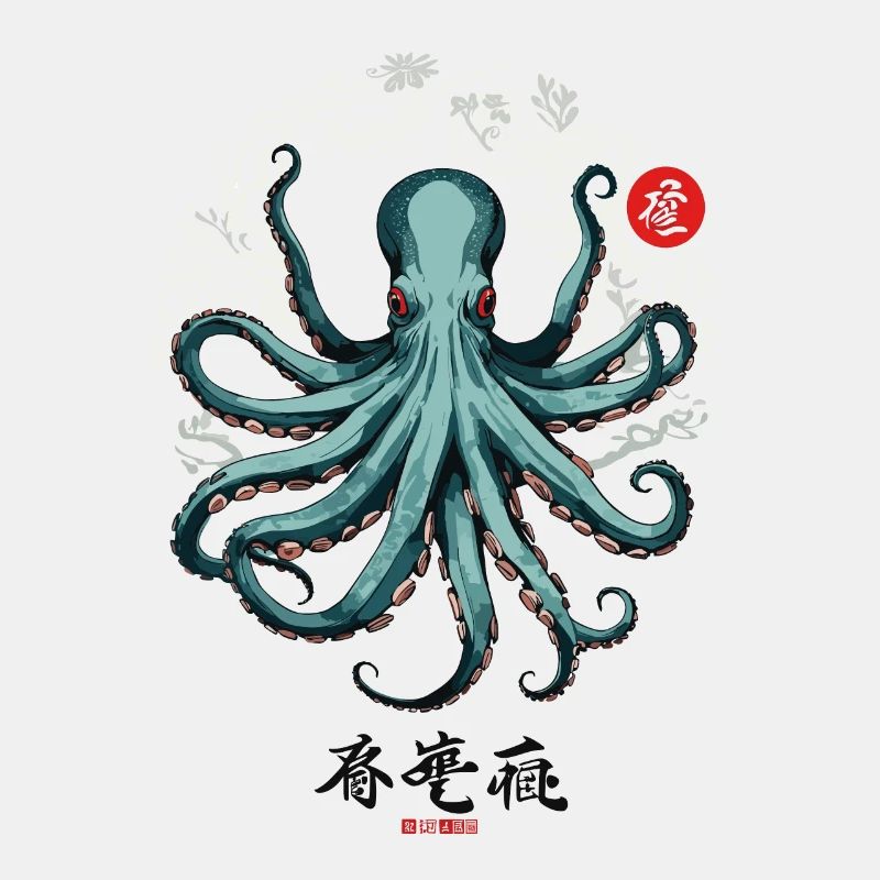 Conception d’affiche japonaise Octopus Ukiyo-E Kanji