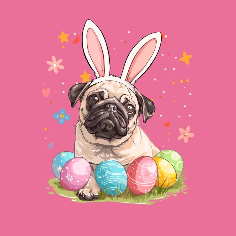 Pug easter eggs Hunting easter day