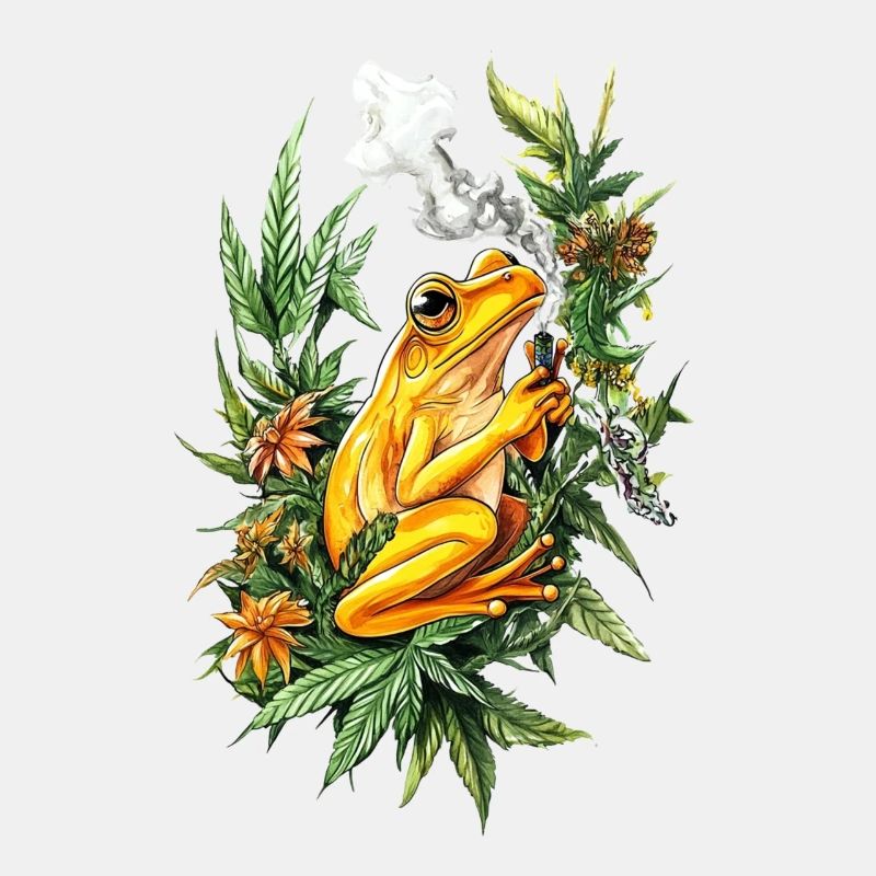 Grenouille jaune avec joint dans la jungle - Weed Frog
