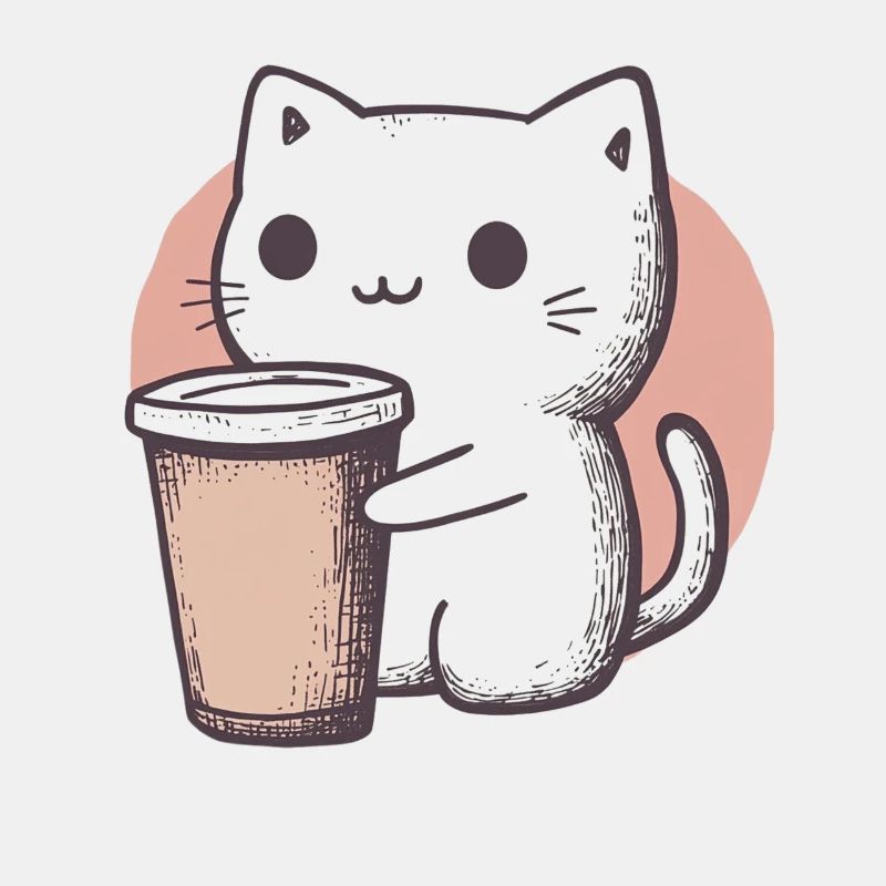 Chibi: Cute Kawaii Cat with Coffee Mug
