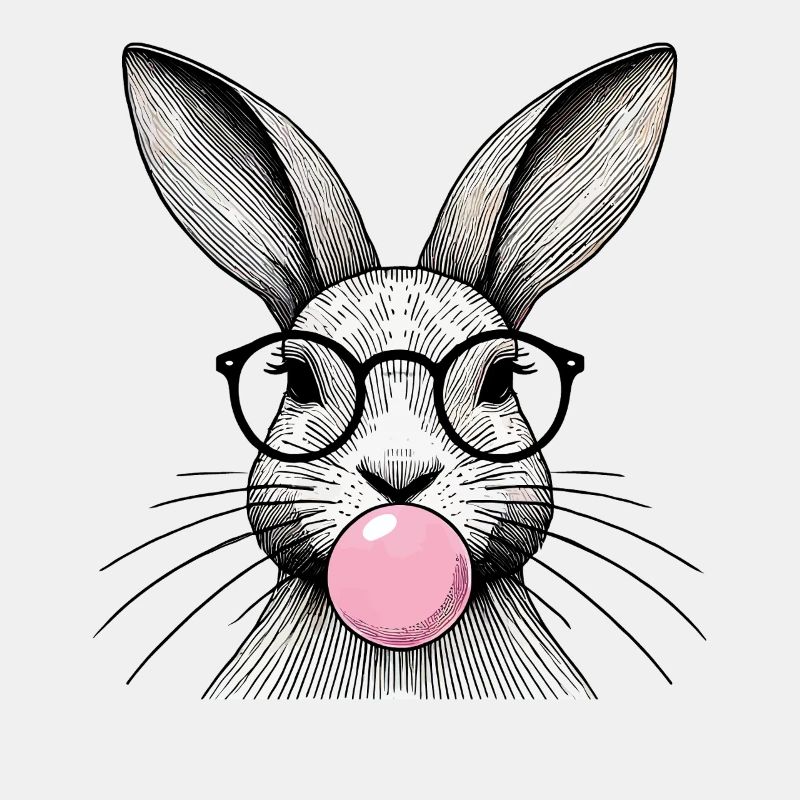 Lapin de Pâques avec des lunettes Gum Bubble Style Rétro