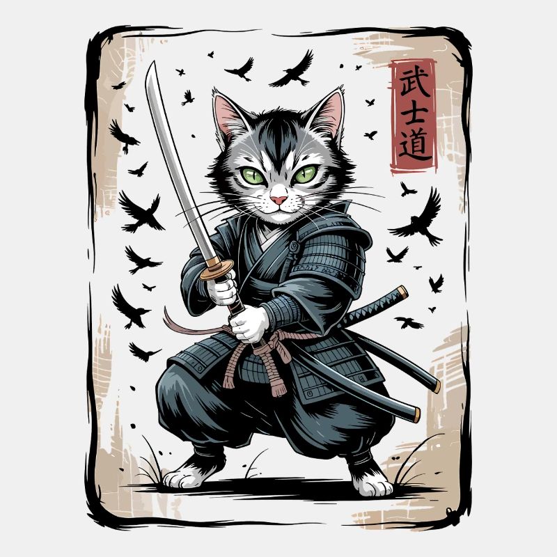 Samurai Katze Vintage Ukiyo-e Krieger Kunst