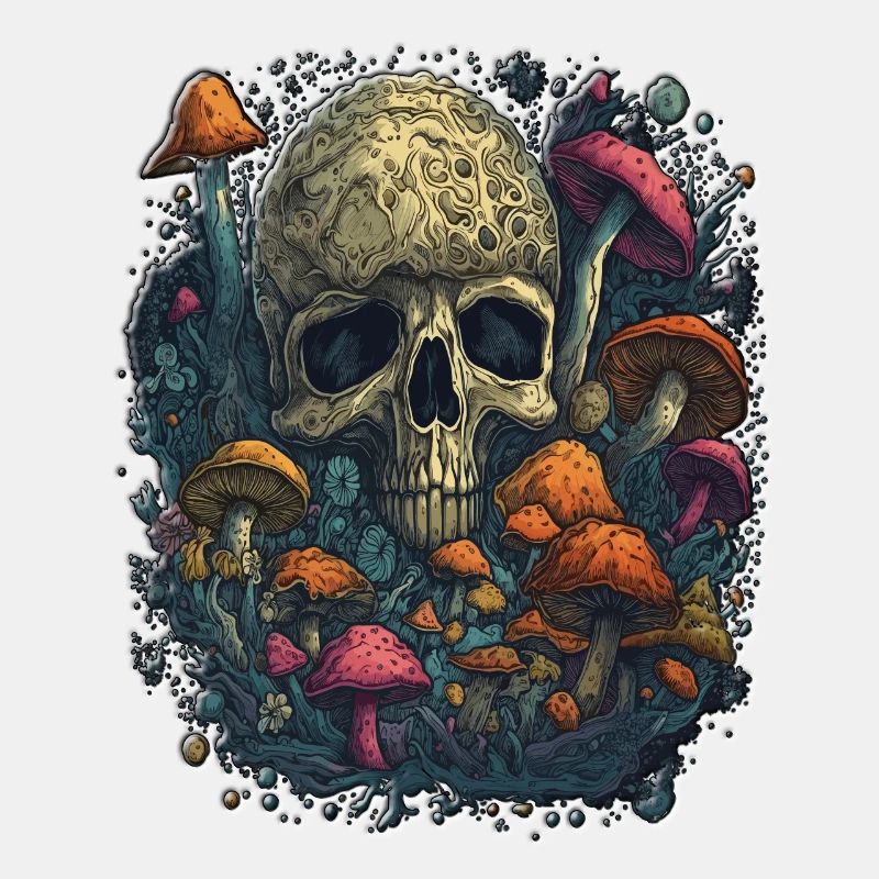 Skull Mushrooms Design Psychedelic Art Vibe Design