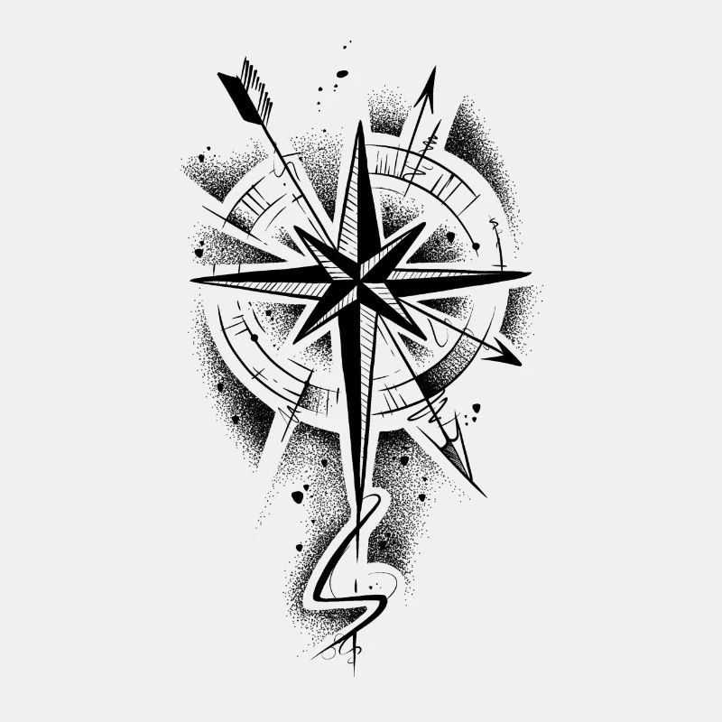 Wind rose dotwork sketch tattoo style