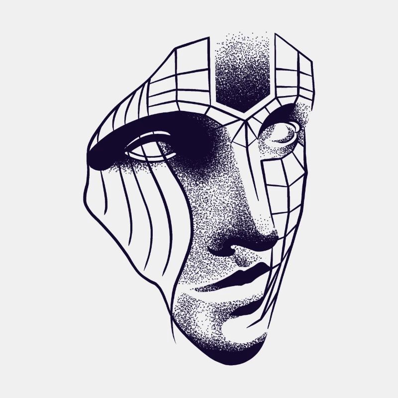 Visage robotique dessin 3D lignes & dotwork art