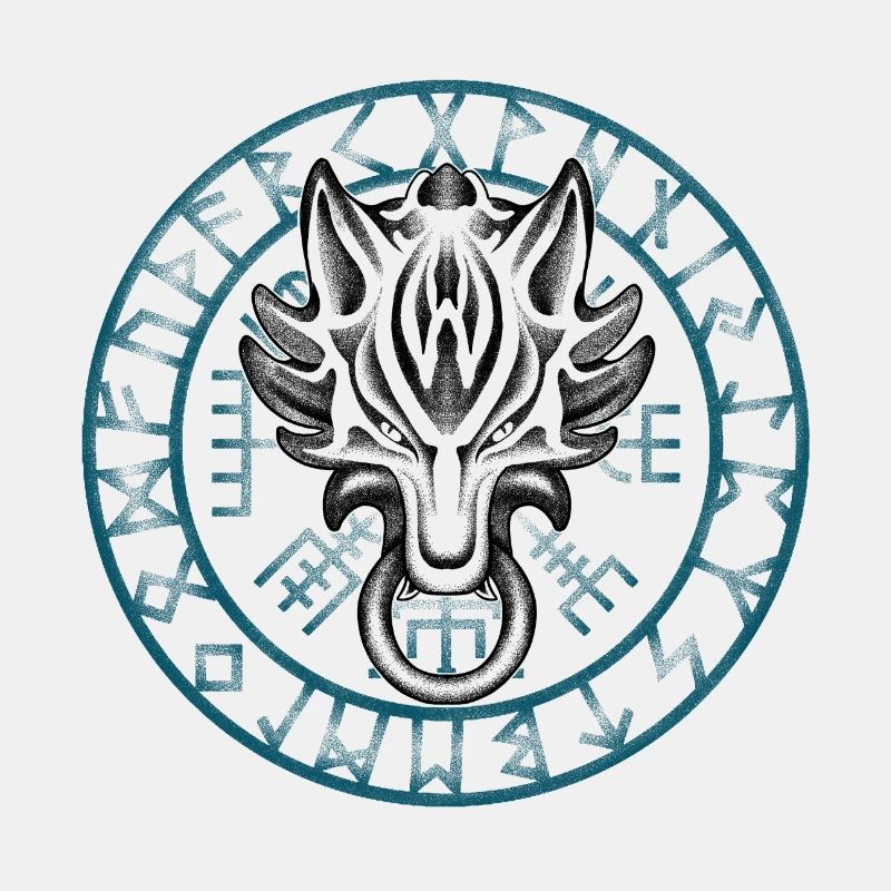 Vegvisir & Fenrir Full Dotwork Tattoo Kunst