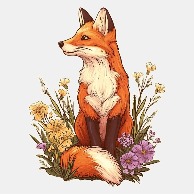 Fuchs mit Blumen und Blüten