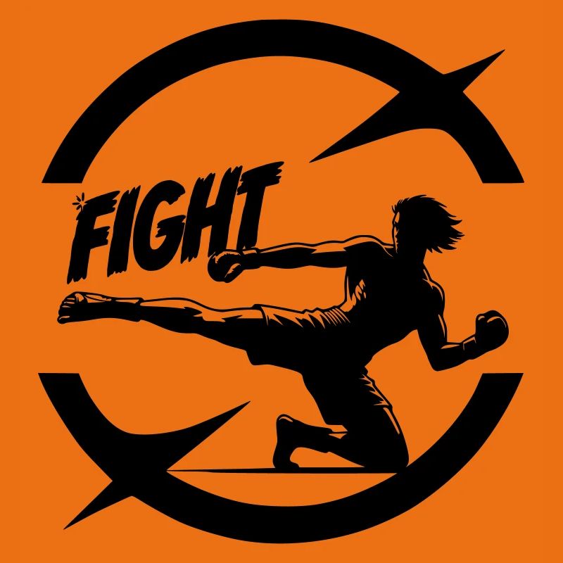 Cool Kickboxer Emblem with Fight Text