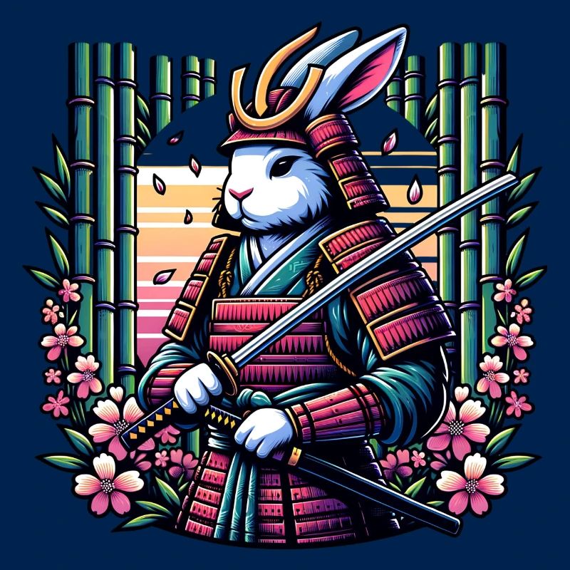 Lapin samouraï dans une forêt de bambous