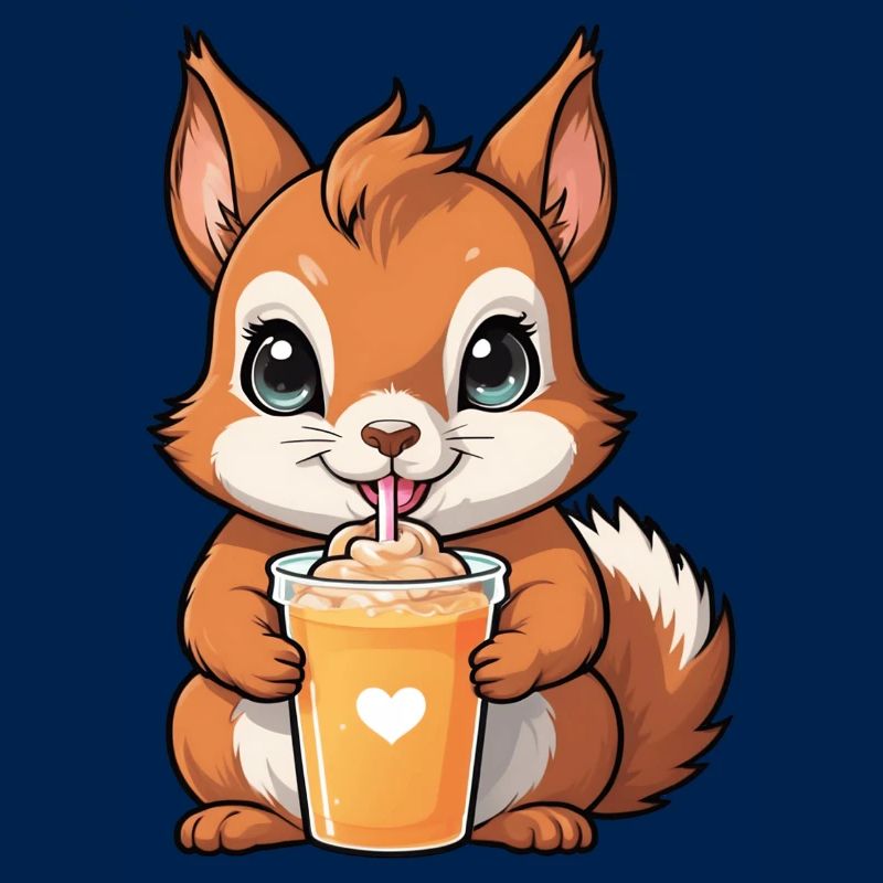 Süßes Eichhörnchen trinkt Bubble Tea