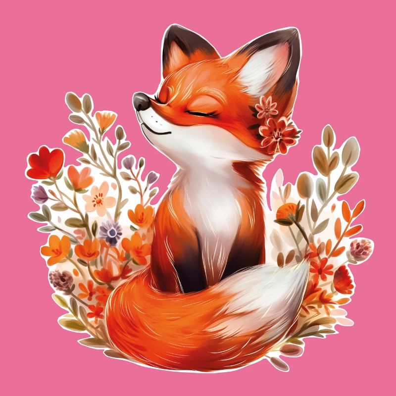 Renard avec des fleurs