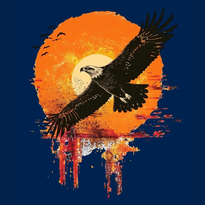 Flying eagle in sunset