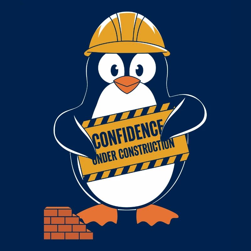 Confiance en soi dans la construction pingouin casque de construction